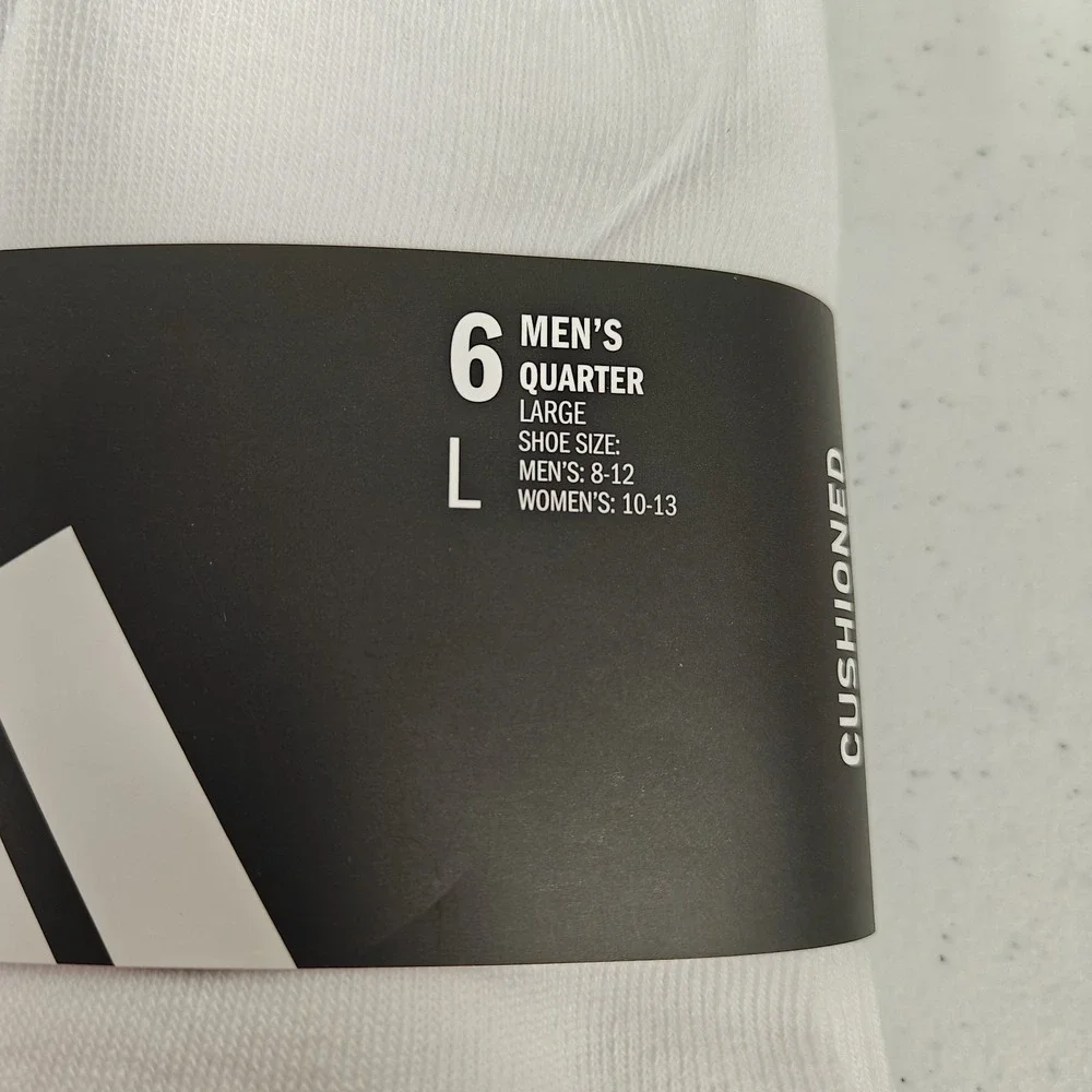 Adidas Mens Originals Quarter Ankle Soft Dry White Socks 6 Pairs Size Large 8-12
